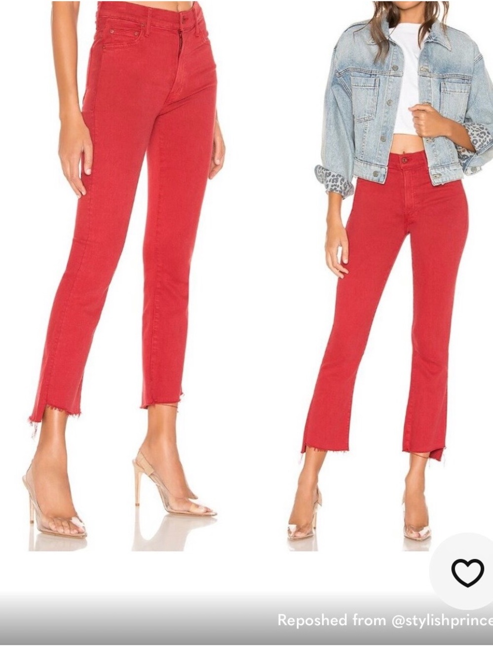 MOTHER Red Cropped Frayed-Hem Jeans